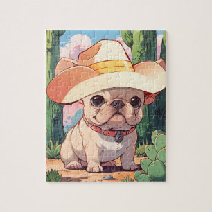 Cute French Bulldog pastel cowboy Jigsaw Puzzle