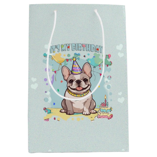 Cute French Bulldog Pastel It's my Birthday Medium Gift Bag (Front)