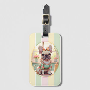 Cute French Bulldog Pastel Lines Cottagecore Luggage Tag
