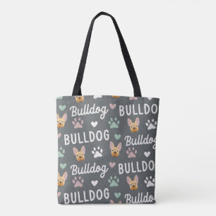 Cute French Bulldog Paw Print Design Tote Bag