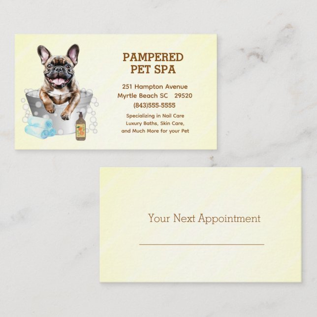 Cute French Bulldog Pet Groomer Spa Appointment Business Card (Front/Back)