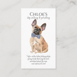 Cute French Bulldog Pet Sitter Dog Walker Business Card