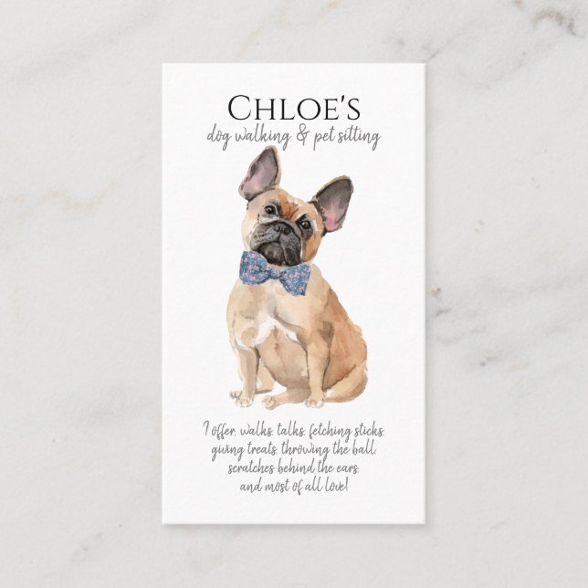 Cute French Bulldog Pet Sitter Dog Walker Business Card (Front)