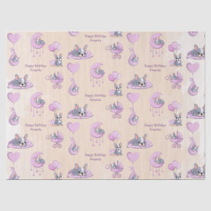 Cute French Bulldog Pink Baby girl Birthday Tissue Paper