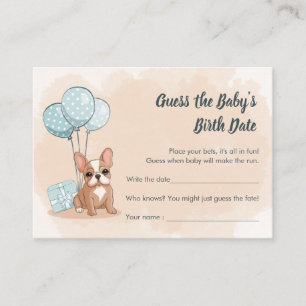 Cute French Bulldog Pup Blue Balloons Guess Date Enclosure Card