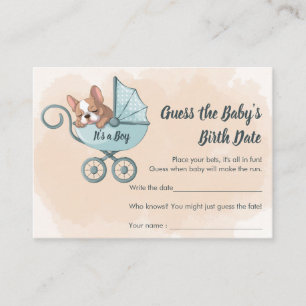 Cute French Bulldog Pup Blue Stroller Guess Date Enclosure Card