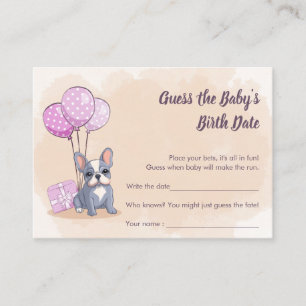 Cute French Bulldog Pup Pink Balloons Guess Date Enclosure Card