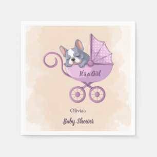 Cute French Bulldog Pup Pink Stroller Baby Shower Napkin