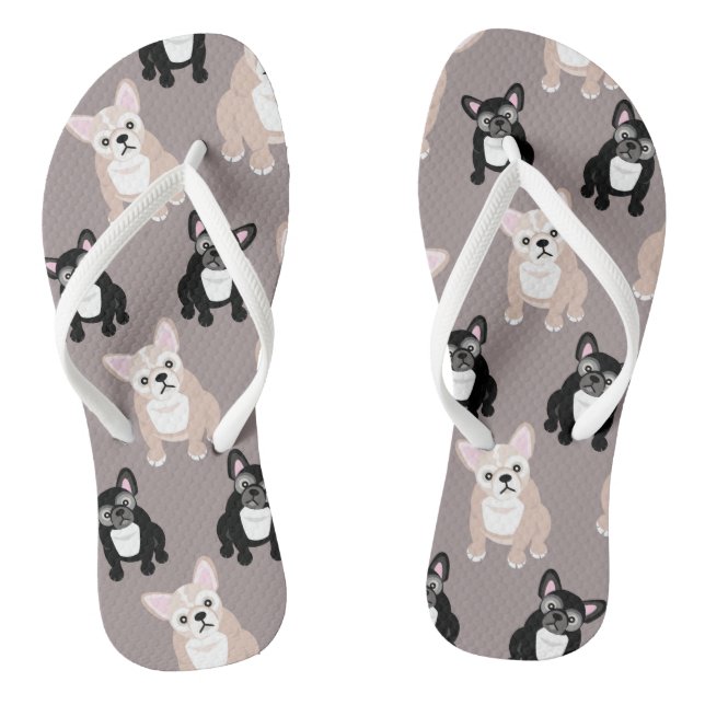 Cute French Bulldog Puppies Flip Flops (Footbed)