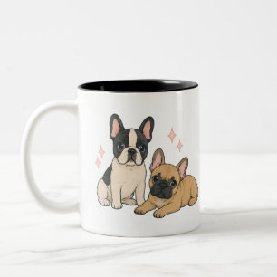 Cute French Bulldog Puppies Illustration Two-Tone Coffee Mug