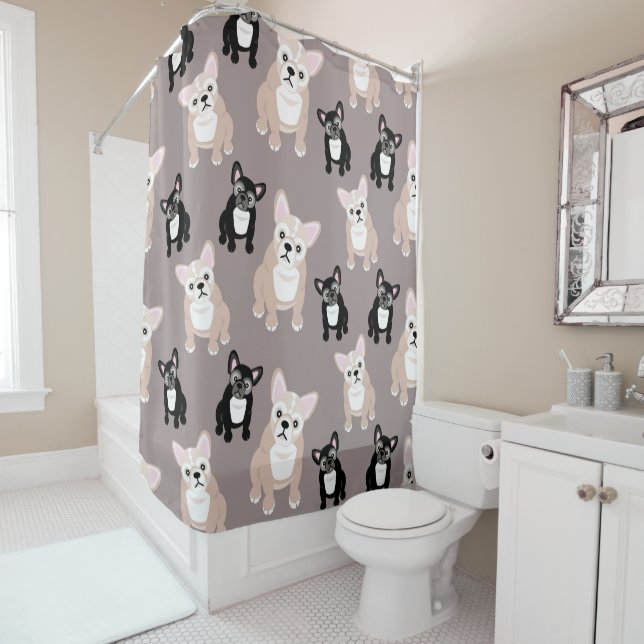 Cute French Bulldog Puppies Shower Curtain (In Situ)