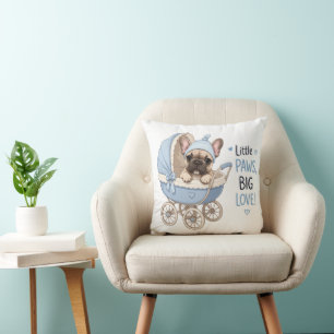 Cute French Bulldog Puppy Baby Stroller Retro Art Cushion