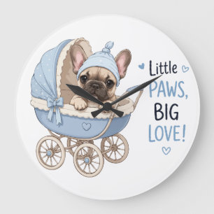 Cute French Bulldog Puppy Baby Stroller Retro Art Large Clock