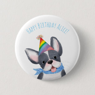Cute French bulldog puppy birthday badge