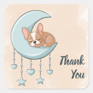 Cute French Bulldog Puppy Blue Moon Baby Shower Square Sticker