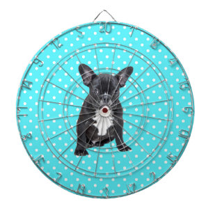 Cute French Bulldog Puppy Blue Polka Dots Dartboard