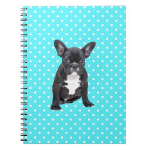 Cute French Bulldog Puppy Blue Polka Dots Notebook