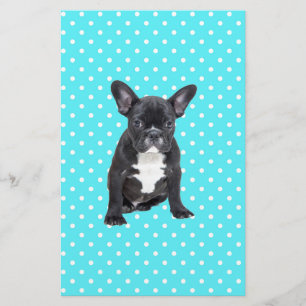 Cute French Bulldog Puppy Blue Polka Dots Stationery