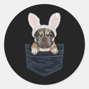 Cute French Bulldog Puppy Bunny Hat In Pocket East Classic Round Sticker