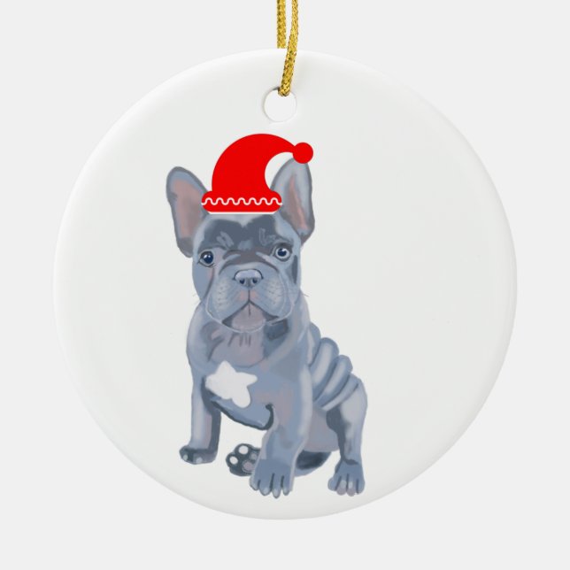 Cute French Bulldog Puppy  Ceramic Tree Decoration (Front)