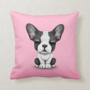 Cute French Bulldog Puppy Dog on Pink Cushion