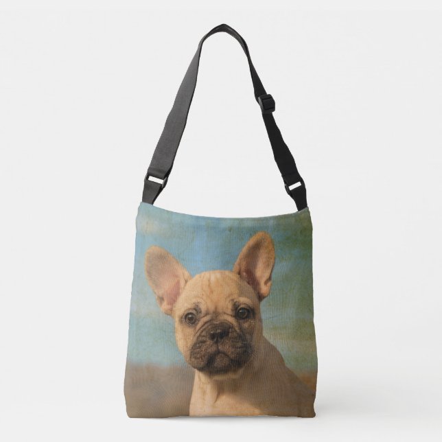 Cute French Bulldog Puppy Dog Portrait Photo - on Crossbody Bag (Front)