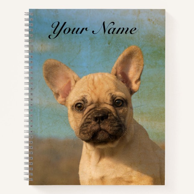 Cute French Bulldog Puppy - Funny Dog Head - Name Notebook (Front)