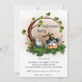 Cute French Bulldog Puppy Grave Halloween Party Invitation