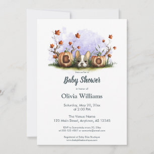 Cute French Bulldog Puppy Halloween Baby Shower Invitation