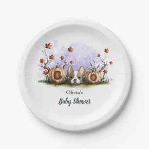 Cute French Bulldog Puppy Halloween Baby Shower Paper Plate