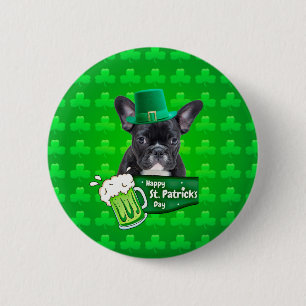 Cute French Bulldog Puppy Hat St. Patrick Day 6 Cm Round Badge