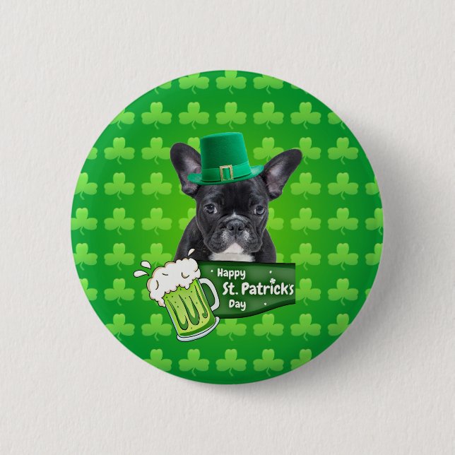 Cute French Bulldog Puppy Hat St. Patrick Day 6 Cm Round Badge (Front)