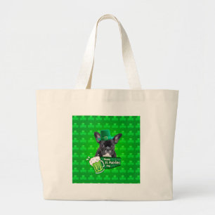 Cute French Bulldog Puppy Hat St. Patrick Day Large Tote Bag