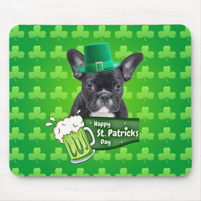 Cute French Bulldog Puppy Hat St. Patrick Day Mouse Mat (Front)