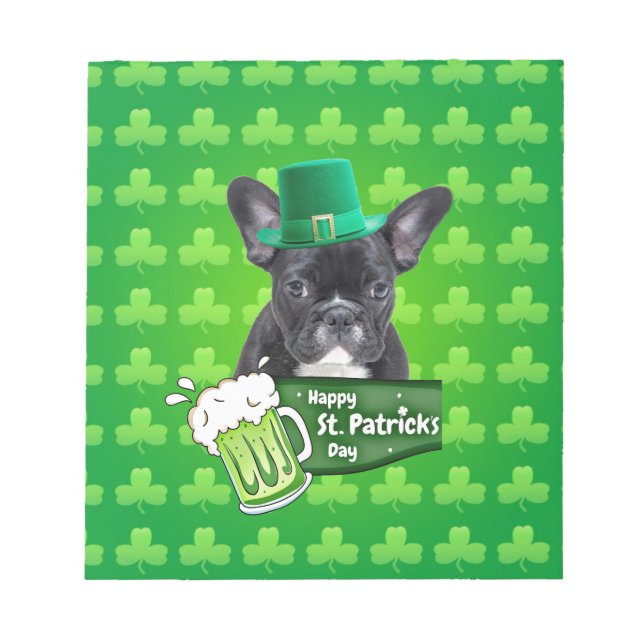 Cute French Bulldog Puppy Hat St. Patrick Day Notepad (Front)