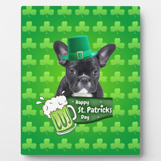 Cute French Bulldog Puppy Hat St. Patrick Day Plaque (Front)