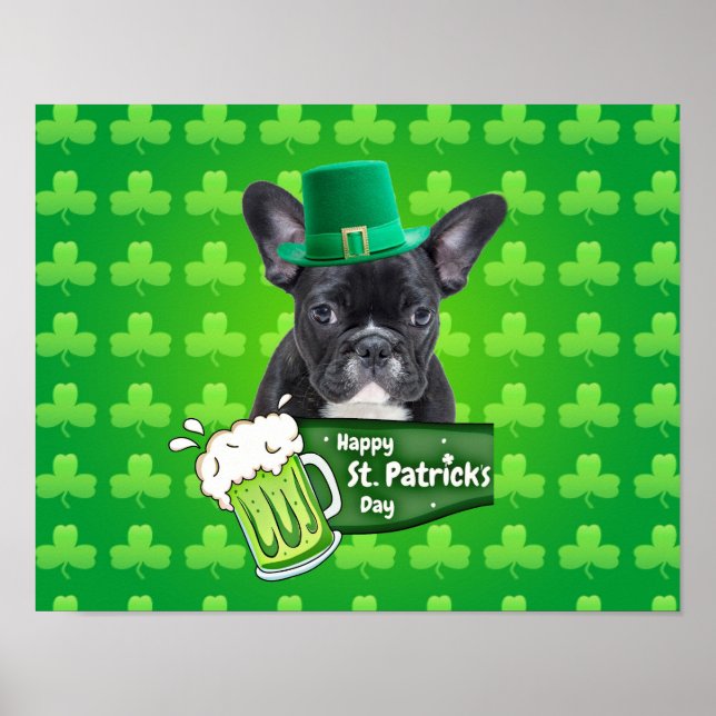 Cute French Bulldog Puppy Hat St. Patrick Day Poster (Front)