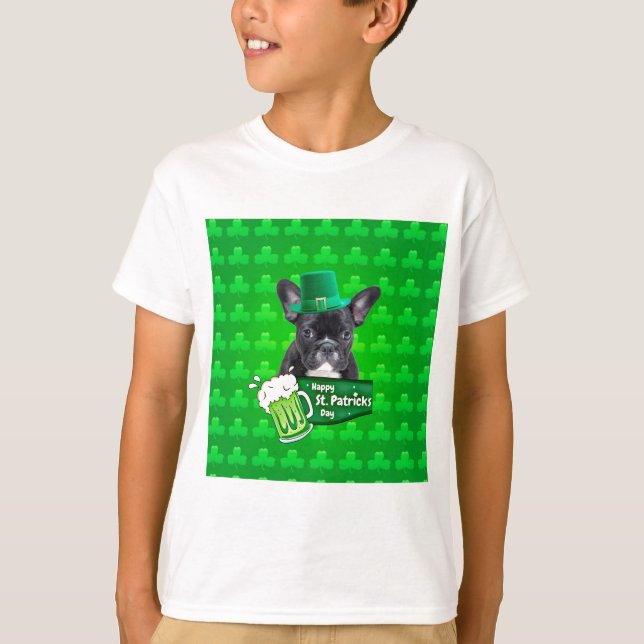 Cute French Bulldog Puppy Hat St. Patrick Day T-Shirt (Front)