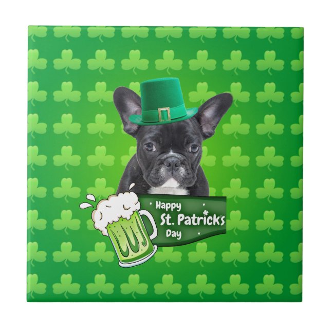Cute French Bulldog Puppy Hat St. Patrick Day Tile (Front)