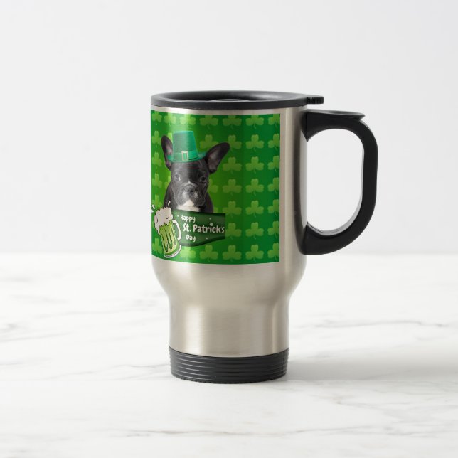 Cute French Bulldog Puppy Hat St. Patrick Day Travel Mug (Right)