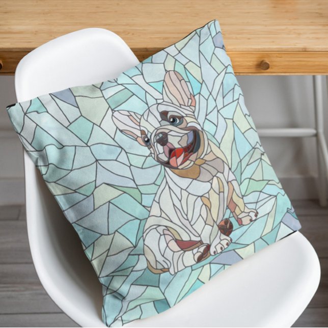 Cute French Bulldog Puppy - pastel mosaic Cushion (Creator Uploaded)