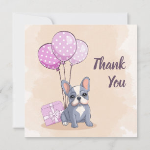 Cute French Bulldog Puppy Pink Balloon Baby Shower Thank You Card
