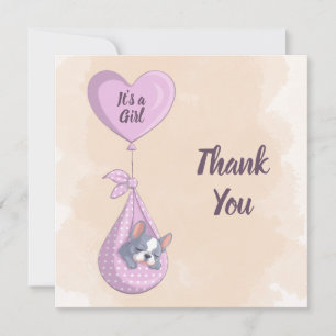 Cute French Bulldog Puppy Pink Heart Baby Shower Thank You Card