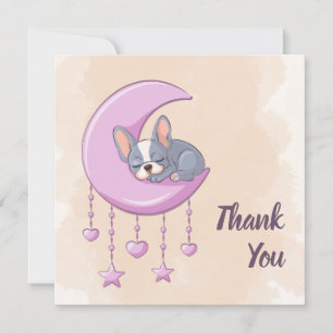 Cute French Bulldog Puppy Pink Moon Baby Shower Thank You Card