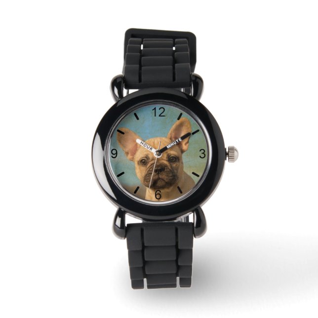 Cute French Bulldog Puppy Portrait - dial-plate Watch (Front)