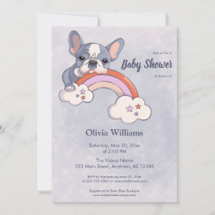 Cute French Bulldog Puppy Rainbow Baby Shower Invitation