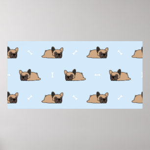 Cute french bulldog puppy sleeping seamless patter poster