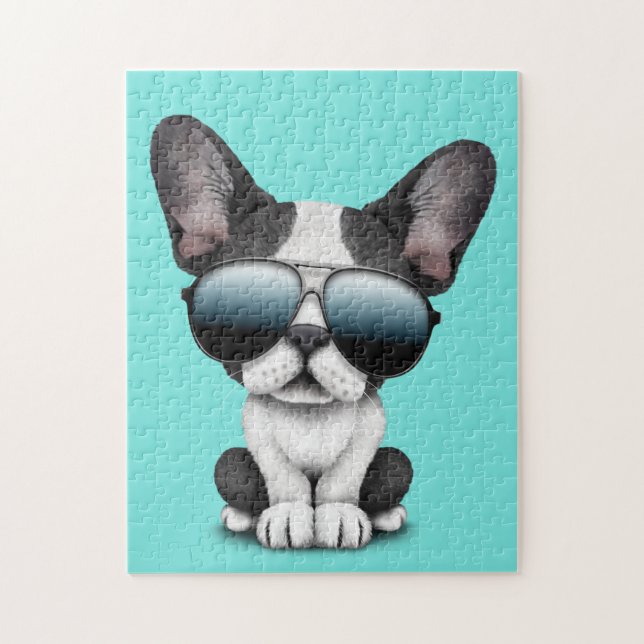 Cute French Bulldog Puppy Wearing Sunglasses Jigsaw Puzzle (Vertical)