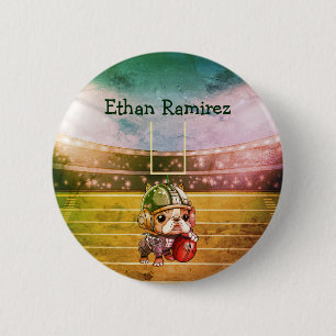 Cute French bulldog quarterback Football Stadium  6 Cm Round Badge