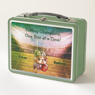 Cute French bulldog quarterback stadium cartoon Metal Lunch Box